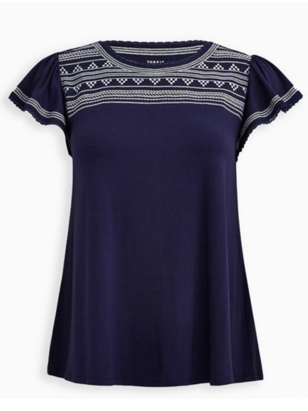TORRID 2X boho embroidered top with flutter sleeves